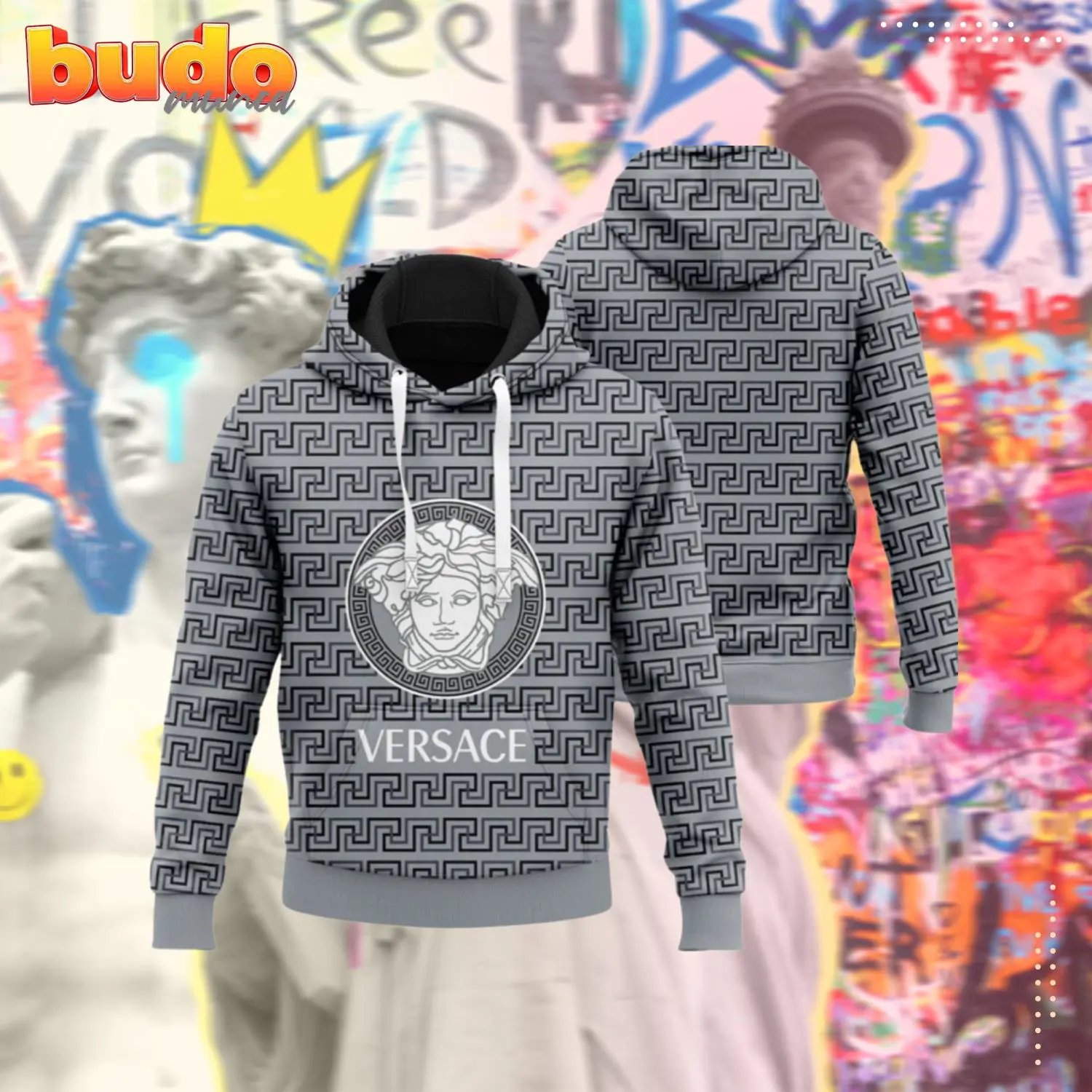 Versace medusa grey luxury unisex hoodie luxury brand outfit for men women - hot new